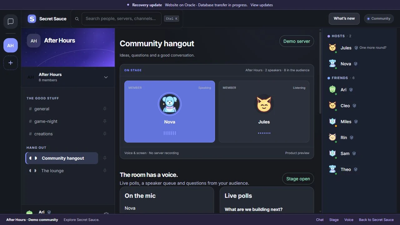 Secret Sauce Stage with demo speakers, audience controls and live polls
